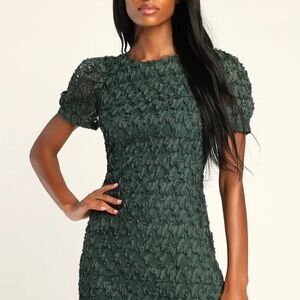 Lulus Always For You Dark Green S Puff Sleeve Lace
Mini Dress. Excellent